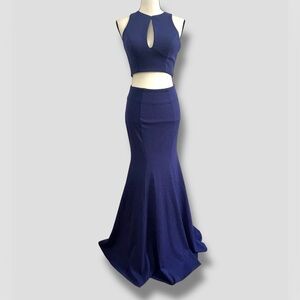CINDERELLA DIVINE Size S Navy Blue Two Piece Mermaid Maxi Dress FORMAL
